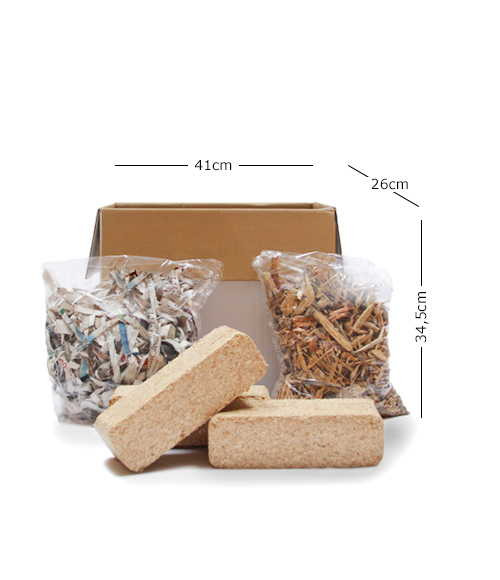 Kit briquetas de madera + virutas + papel – Caja de 20 kg - 34,90