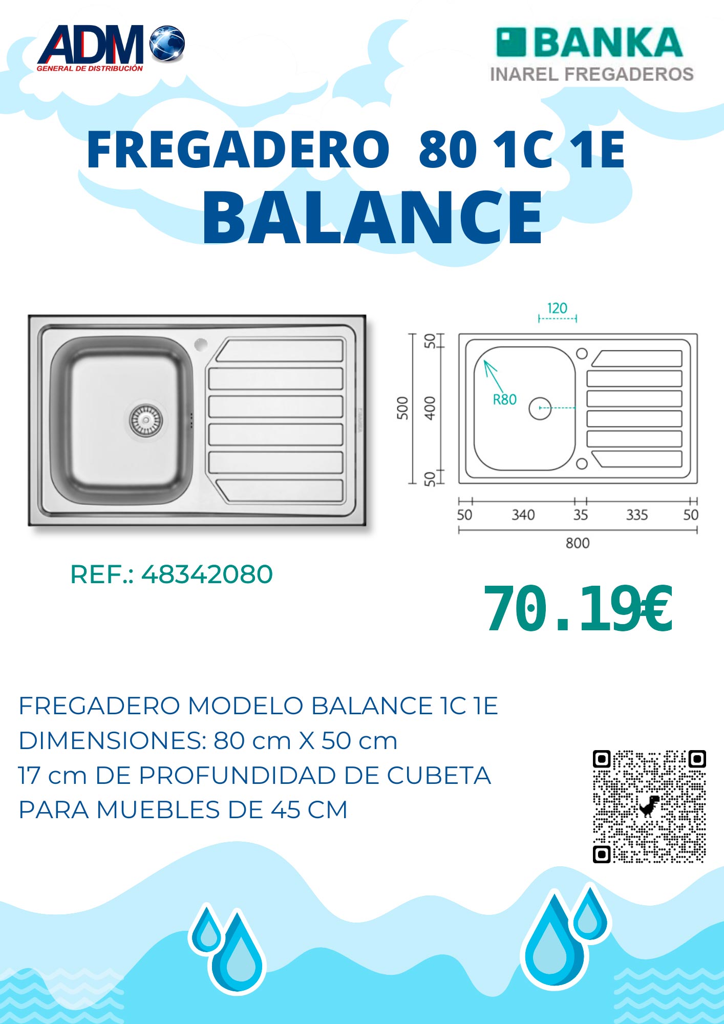 FREGADERO MOD. BALANCE 80