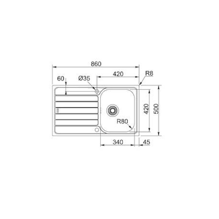 FREGADERO FRANKE SKX-611 860X500 1C 1E DERECHA 2
