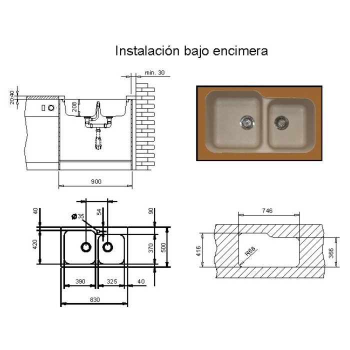 Fregadero stkz zentia BEE 2C granito arena 2