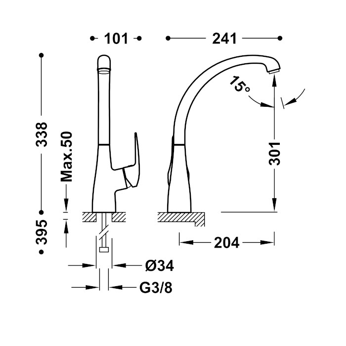 Grifo monomando Tres para cocina basic 2