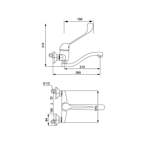 MONOMANDO DE FREGADERO DE PARED CON PALANCA GERONT 2