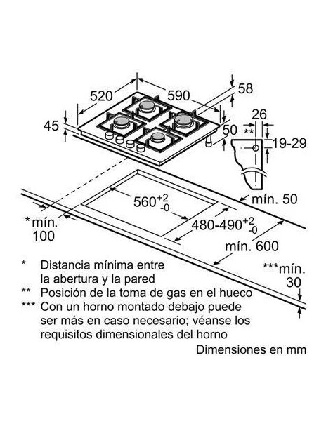 Encimera gas 4 fuegos Inox butano/natural 2