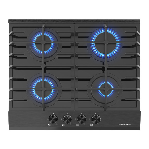 SCHNEIDER PLACA CRISTALGAS 4 FUEGOS NEGRA
