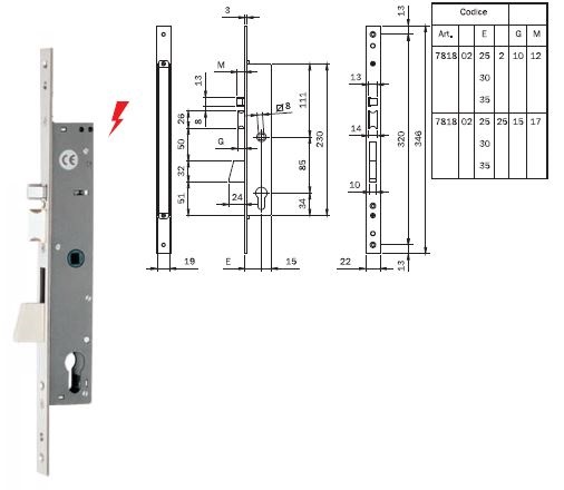 CERRADURA ISEO ELECTRICA EM. MANILLA INOX E-25