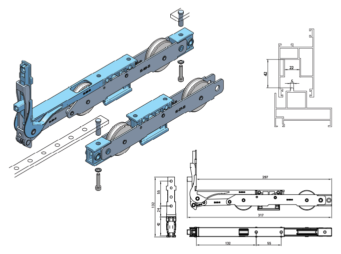 KIT CARROS PTH CORREDERA ELEVABLE