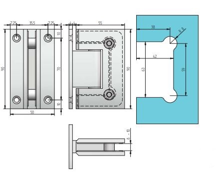 BISAGRA INOX PARED-VIDRIO 4100/022