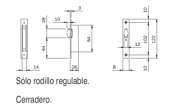 CERRADURA ISEO SOLO RODILLO FRENTE 16 mm