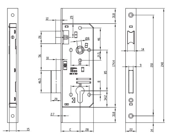 CERRADURA EMBU.MADE.RESB.PALN E-78 S/CIL