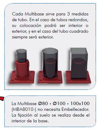 MULTIBASE 100X100 PARA TUBO 80-100 Ø  BRUTO