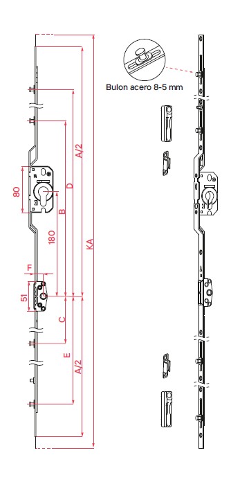 CREMONA CORREDERA REZE C/LLAVE 15/1800-2000 4BULON