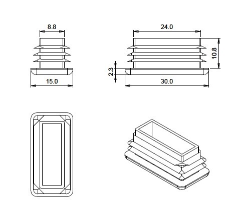 TAPA FINA 30X15 mm NEGRO