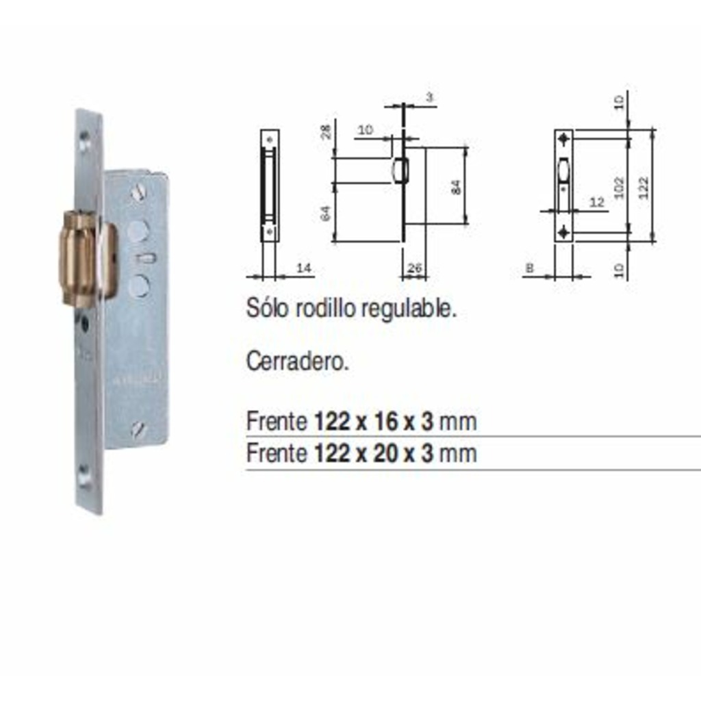 CERRADURA ISEO SOLO RODILLO FRENTE 20 mm  CERRADURA ISEO SOLO RODILLO FRENTE 20 mm
