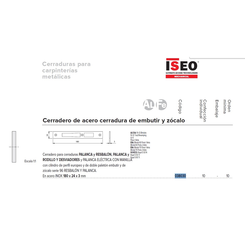 CERRADERO ISEO AC.INOX 038.030 VELOX  CERRADERO ISEO AC.INOX 038.030 VELOX