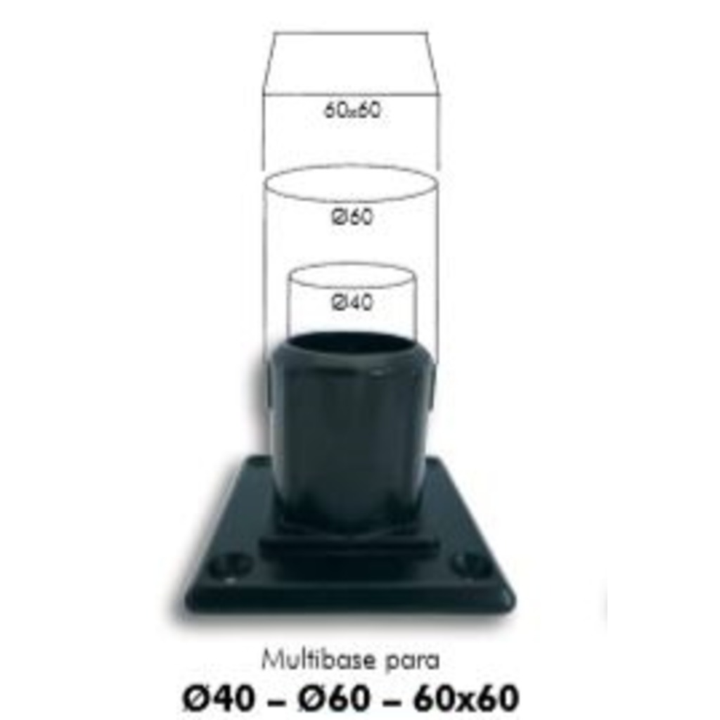 MULTIBASE 60X60 PARA TUBO 40-60 Ø NEGRO  MULTIBASE 60X60 PARA TUBO 40-60 Ø NEGRO
