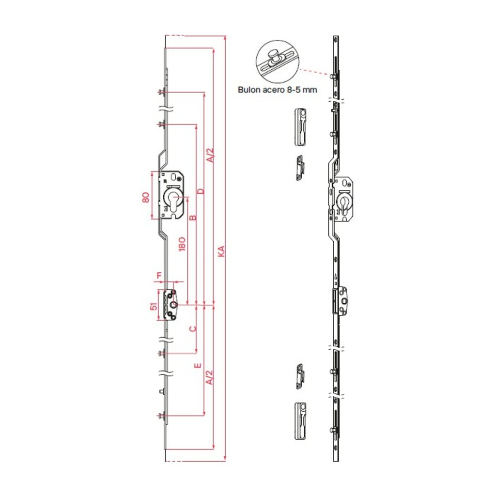 CREMONA CORREDERA REZE C/LLAVE 15/1800-2000 4BULON