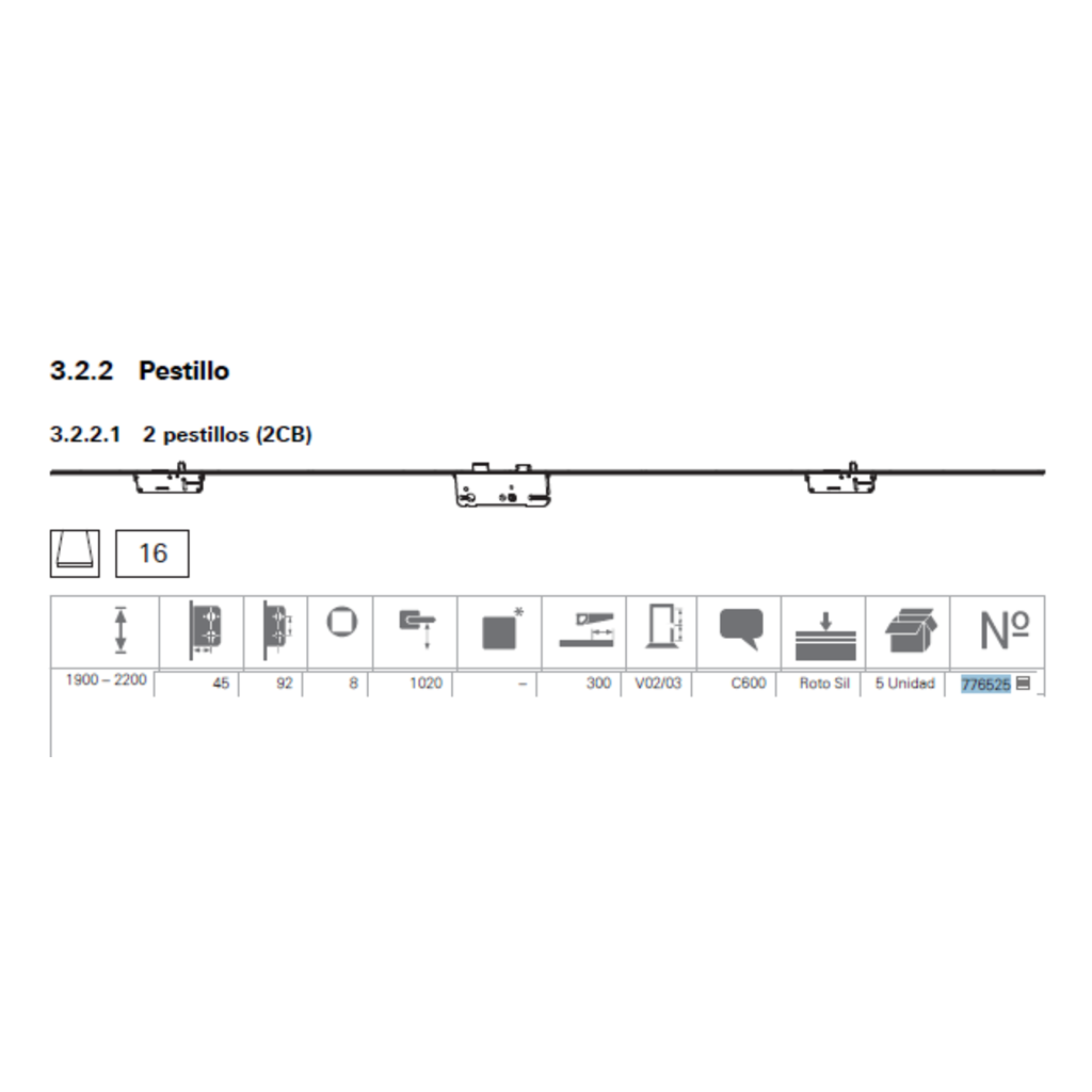 CERRADURA C600 PESTILLO REC 4592P8 2200F3X16SIL2CB