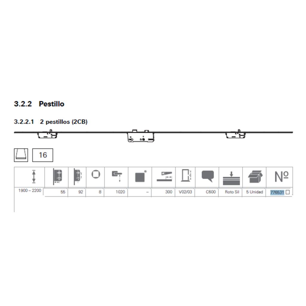CERRADURA C600 5592P8 2200F3X16SIL 2CB 0203