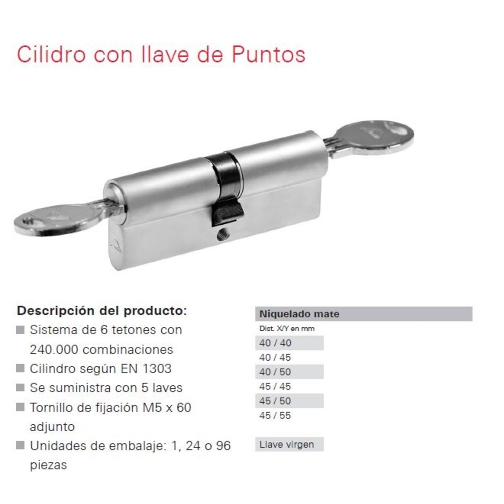 CILINDRO LLAVE PUNTOS S6 40X40