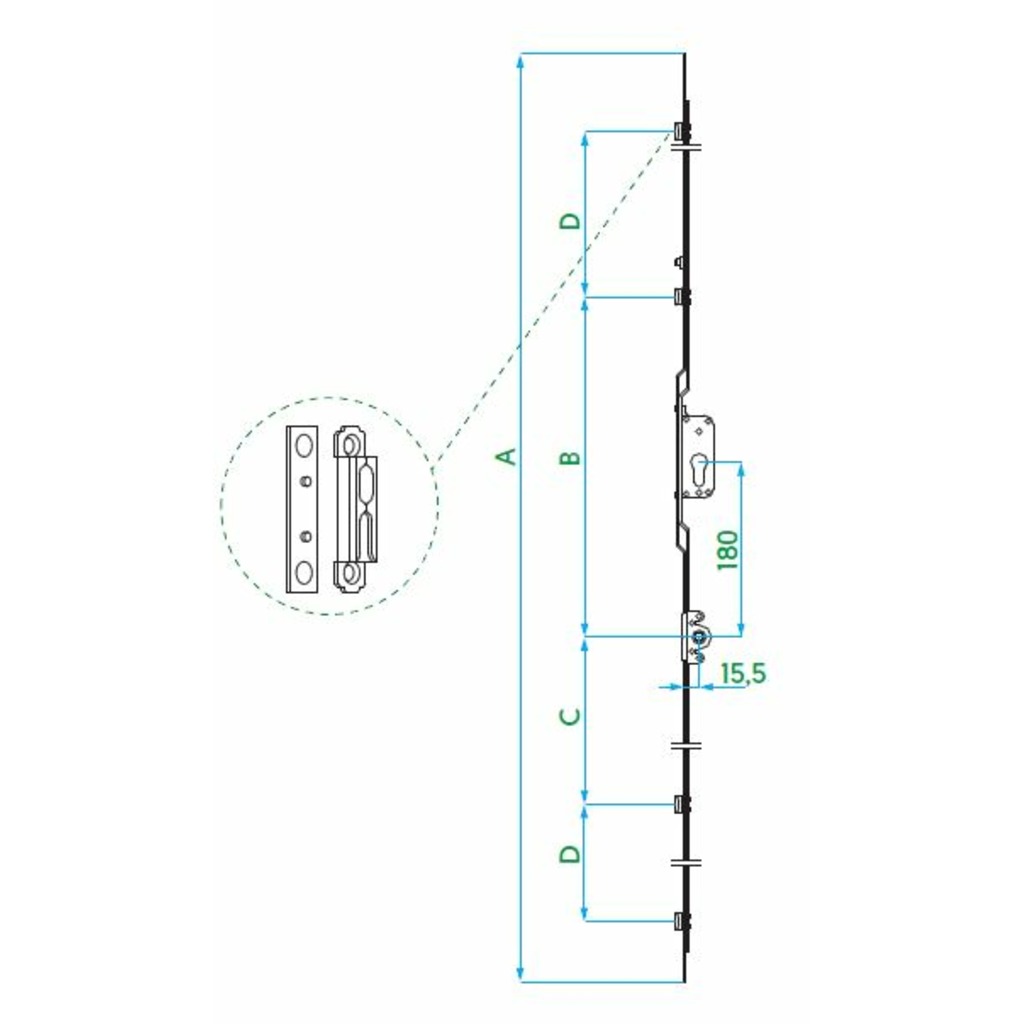 CREMONA CORREDERA VORNE C.V.C/LLAVE 15.5/1800 4BUL