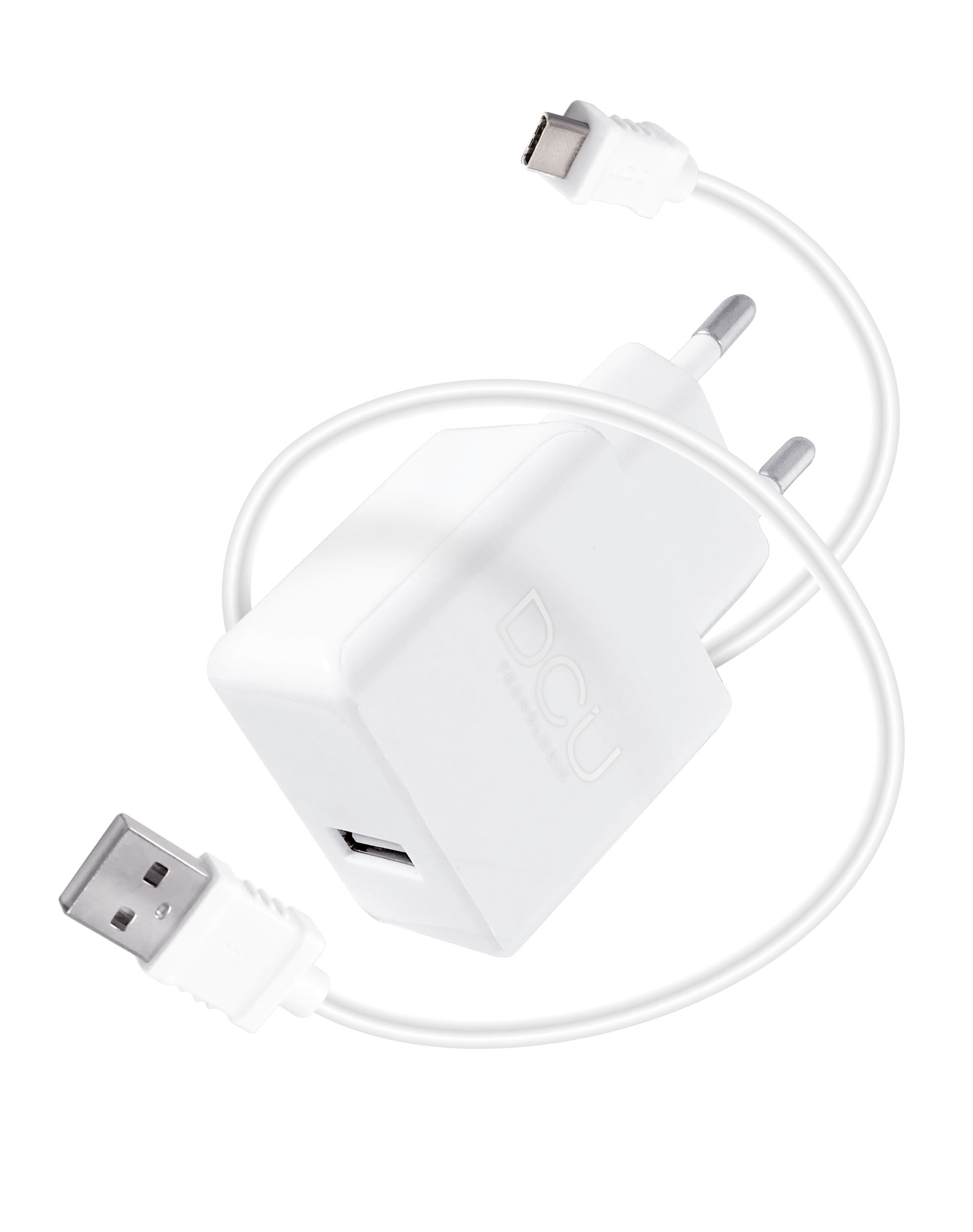 CARGADOR DCU 1XUSB A + CABLE USB C 1M