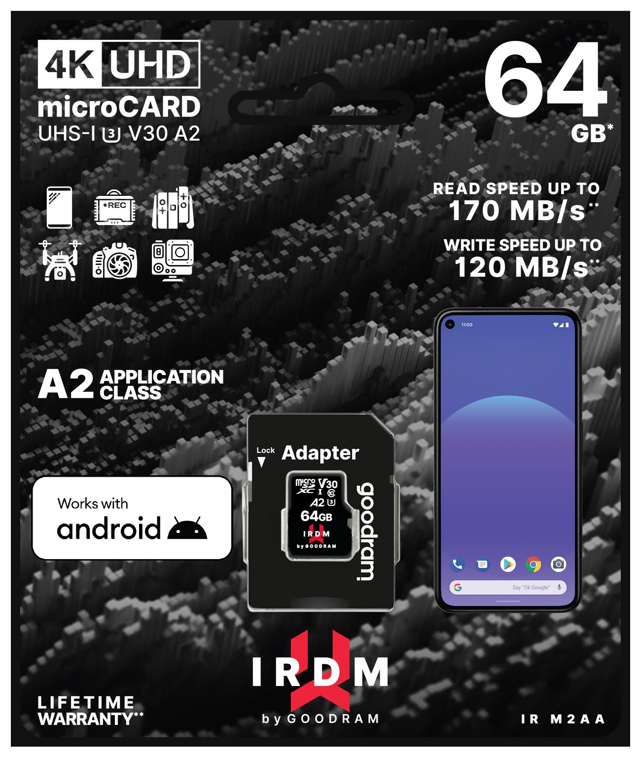 TARJ. MEM. GOODRAM MICRO SD 64GB UHS I U3 A2 +ADAP