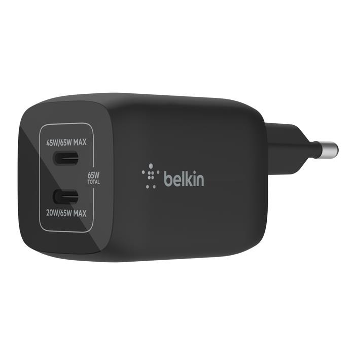 CARGADOR BELKIN 2XUSB C 65W GAN CARGA RAPIDA NEGRO