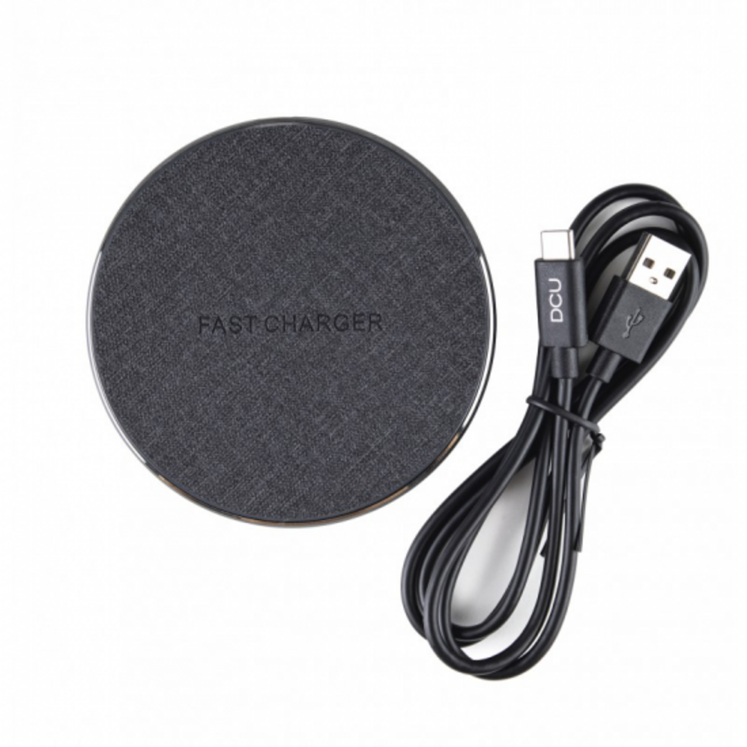 CARGADOR DCU QI 15W + CABLE USB C NEGRO