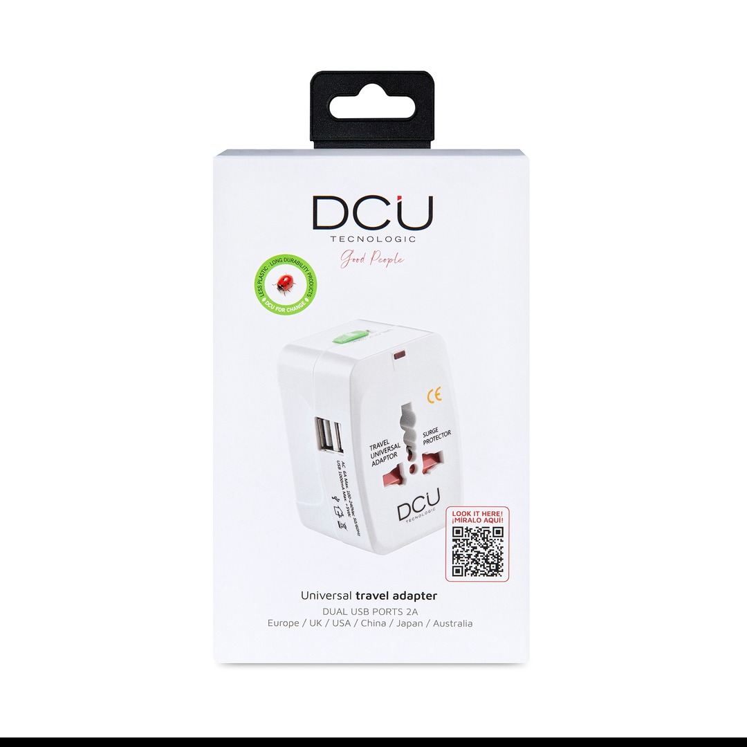 ADAPTADOR DCU VIAJE UNIV + 2USB EU/UK/USA/AUS/CHI/
