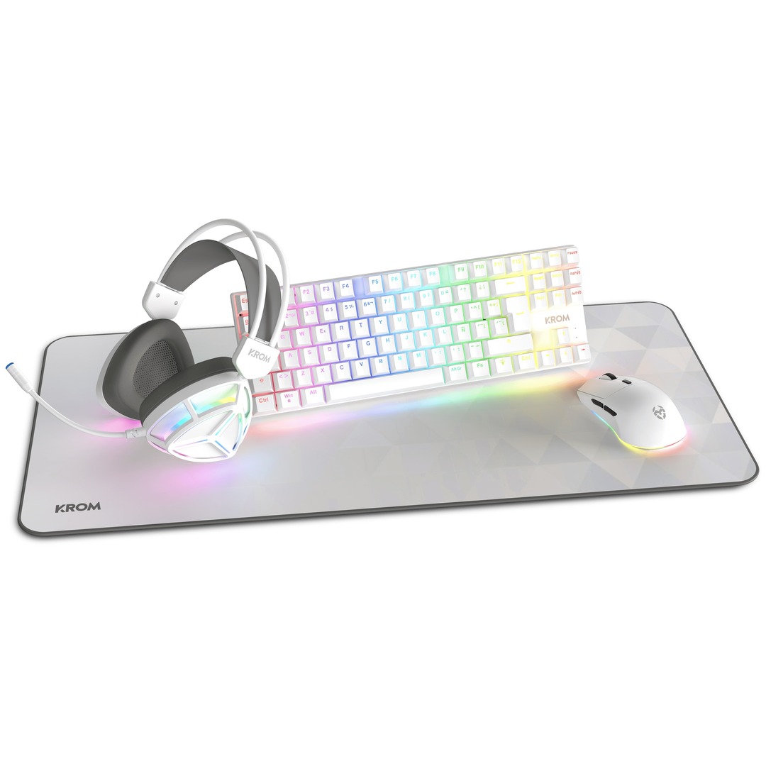 TECLADO+RATON+ALFOM+AURICULAR KROM KLASS BLANCO