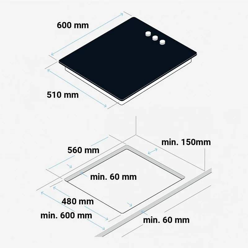 Universal Blue Maia B-plus Placa de Gas 3 Zonas 60 5