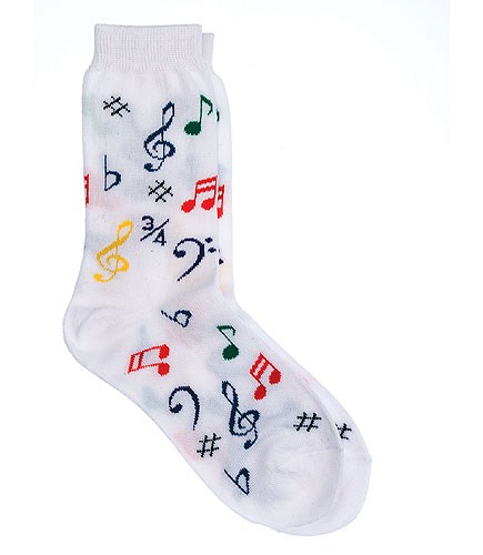REGALO- CALCETIN BLANCO NOTAS MUSICALES COLORES (NIÑO)(7-9)