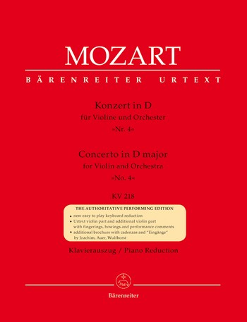 MOZART W.A. - CONCIERTO Nº4 RE VIOLIN M URTEXT - KV.218