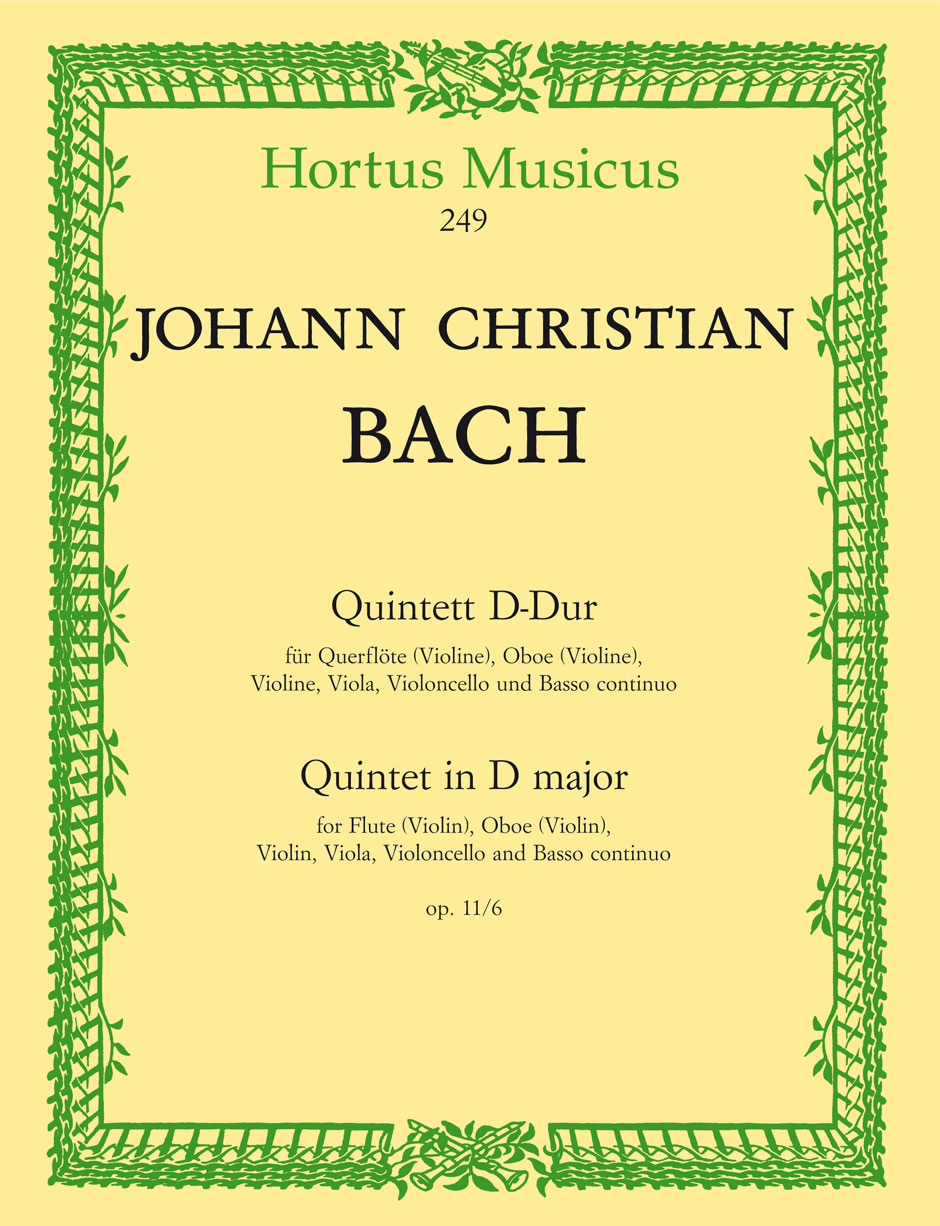 BACH J.C. - QUINTETO Nº6 RE M (SC+PT) FL/OB/V/VA/VCP - OP.11