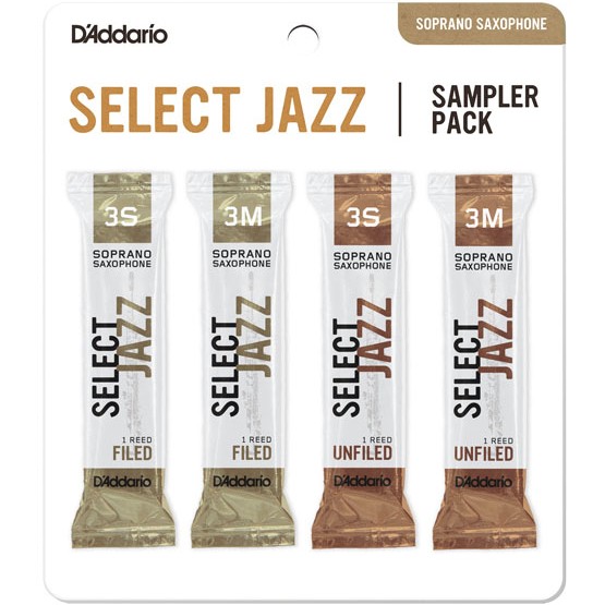 CAÑA SAXO SOPRANO - D´ADDARIO SAMPLER PACK  - SELECT JAZZ : 3S, 3M FILED - UNFILED (4 CAÑAS)