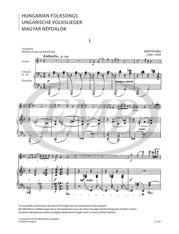 BARTOK B. - CANCIONES POPULARES HUNGARAS -