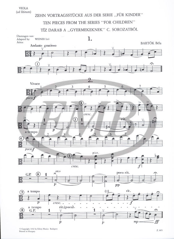 BARTOK B. - PIEZAS FOR CHILDREN (10) (C) -