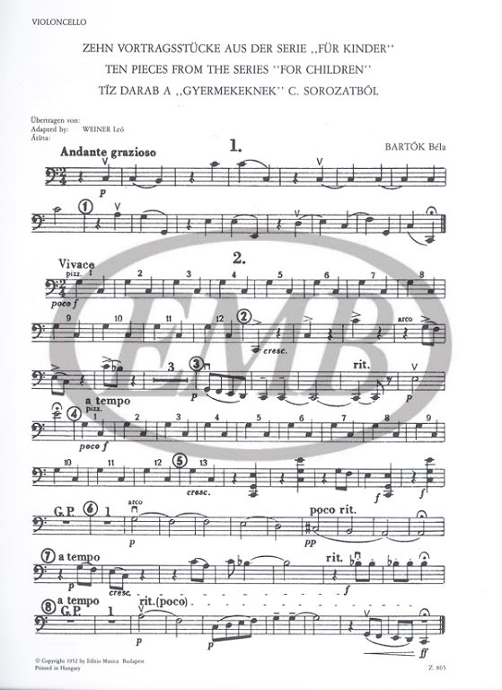 BARTOK B. - PIEZAS FOR CHILDREN (10) (C) -
