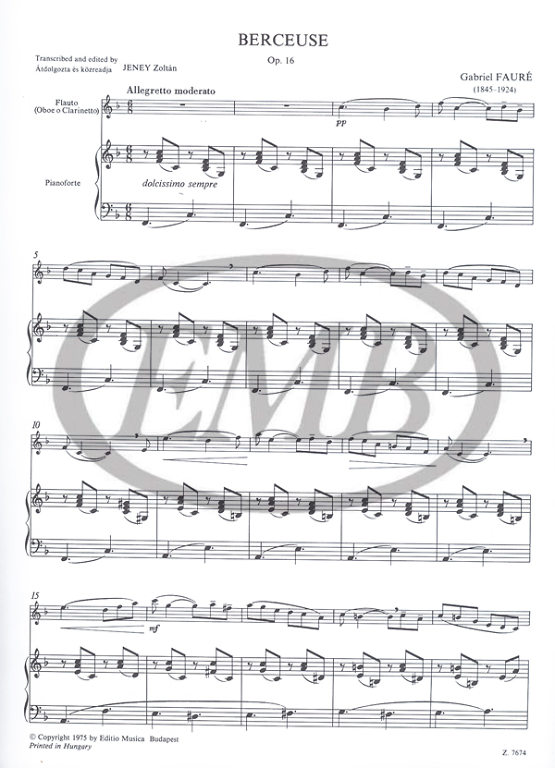 FAURE G. - BERCEUSE - OP.16 FL/P