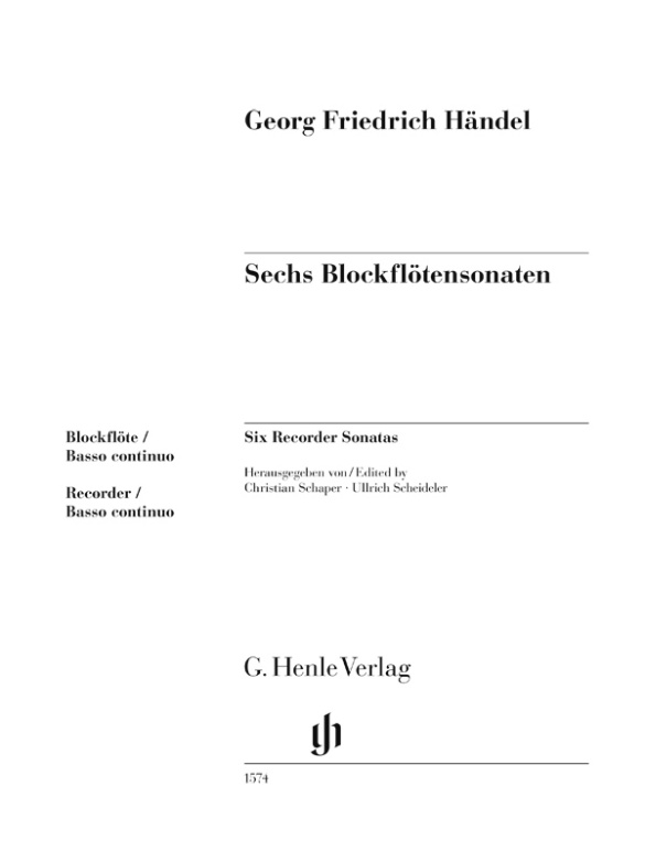 HANDEL G.F. - SONATAS FLAUTA DULCE (6) Partitura de interpretación URTEXT