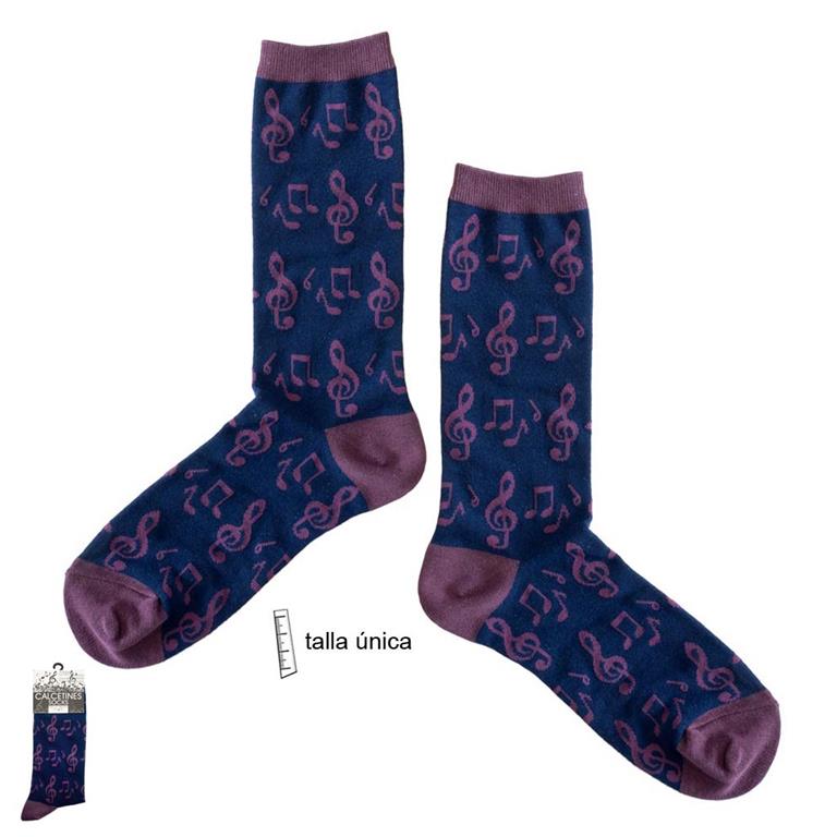 REGALO - CALCETINES MUSICA AZUL MARINO NOTAS MORADAS