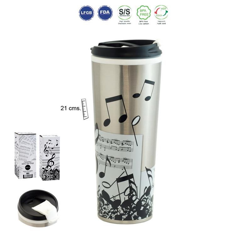 REGALO - TERMO/MUG DE VIAJE ACERO INOXIDABLE MUSICA