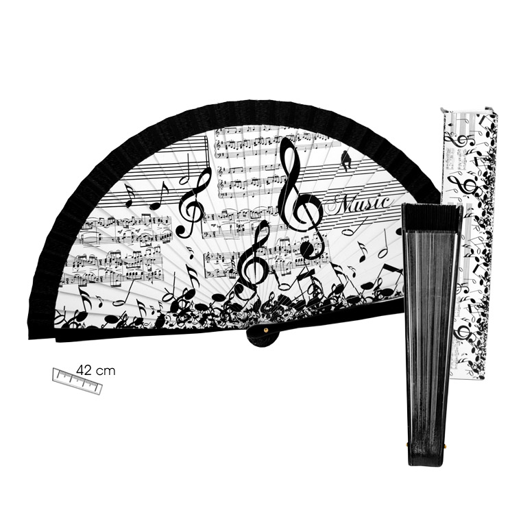 REGALO - ABANICO CON MOTIVOS MUSICALES (BLANCO Y NEGRO)