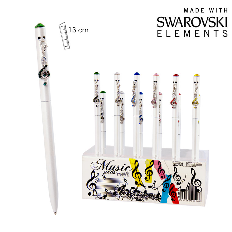 REGALO - BOLIGRAFO MUSICAL BLANCO CON BRILLANTITOS Y CLAVE DE SOL DECORATIVA COLGANTE