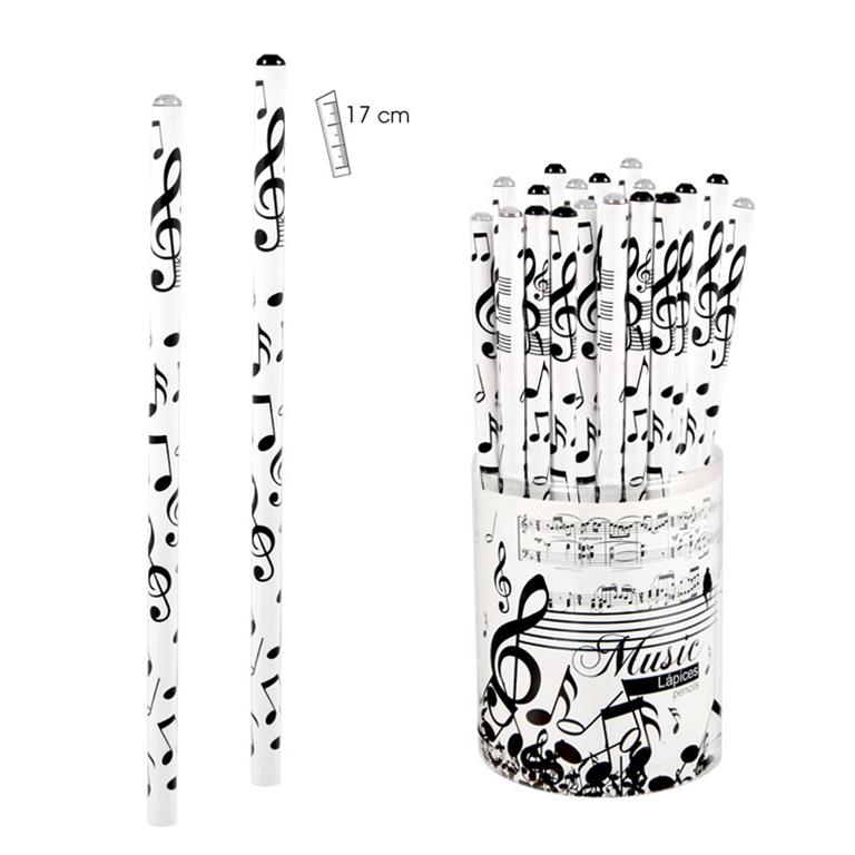 REGALO- LAPIZ BLANCO Y NEGRO CON PIEDRA Y NOTAS MUSICA = JV23398