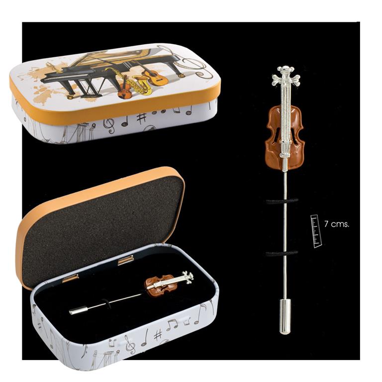 REGALO - ALFILER CORBATA VIOLIN MARRON (CAJA MOTIVOS MUSICALES)