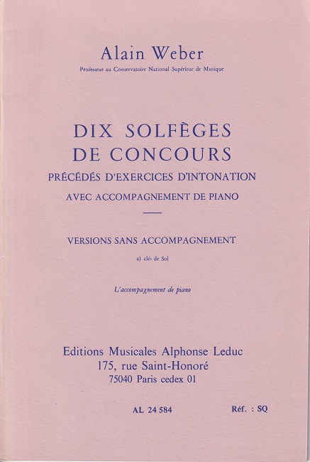 WEBER A.- SOLFEGES DE CONCOURS (10)  VERSION A:CLE SOL SANS ACOMP