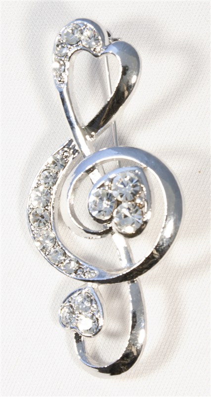 REGALO - BROCHE CLAVE DE SOL PLATA ACABADO BRILLANTE (GRANDE)