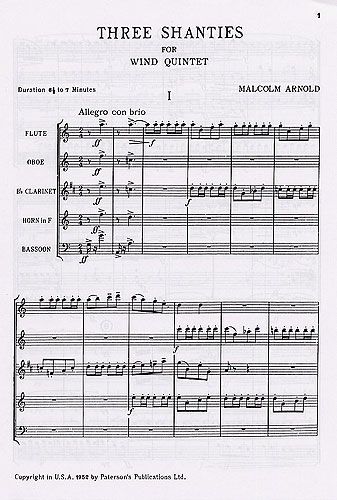 ARNOLD M. - THREE SHANTIES OP.4 PARTITURA QUINTETO