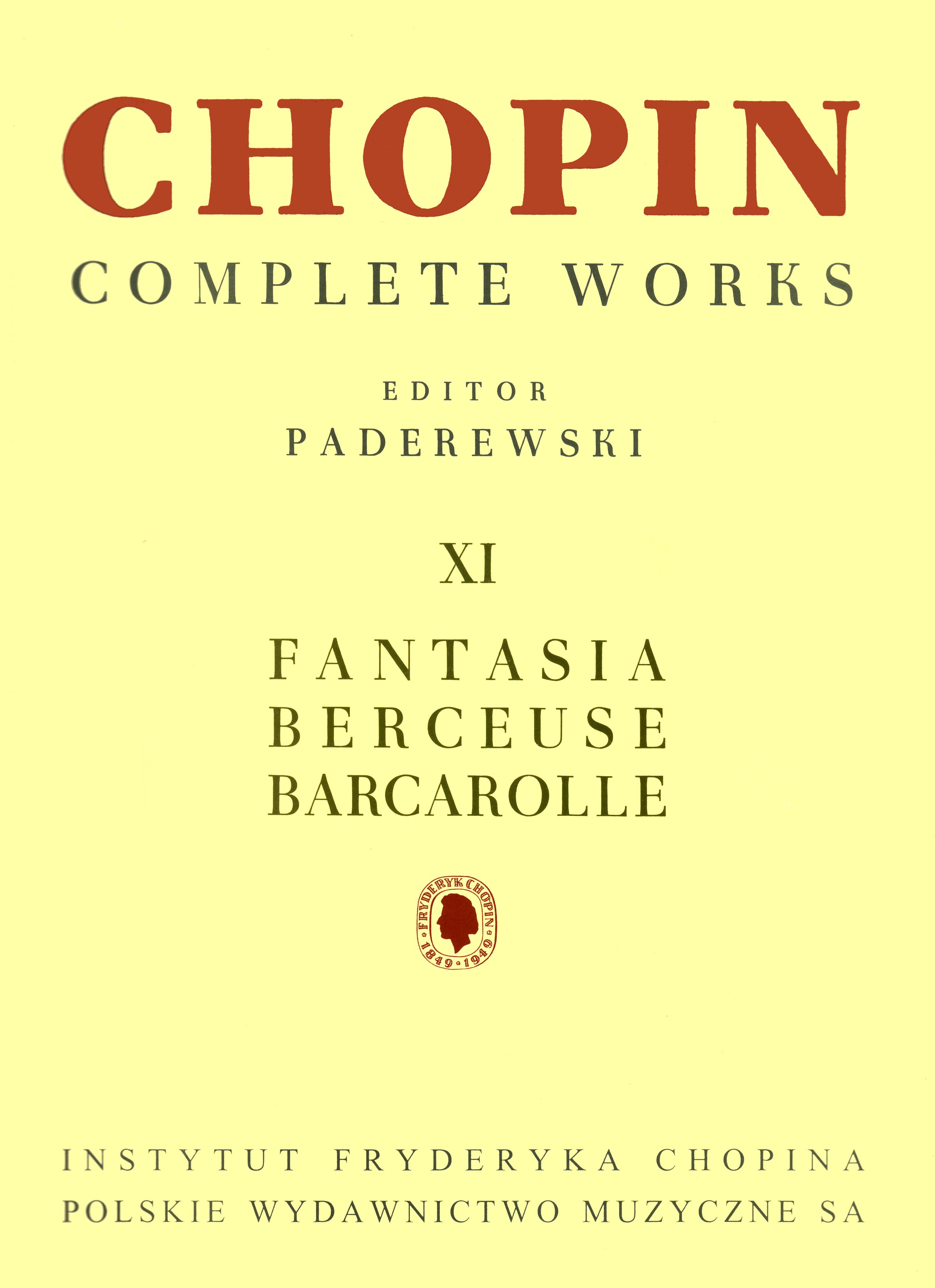 CHOPIN F. - FANTASIA, BERCEUSE Y BARCAROLA PADEREWSKI -